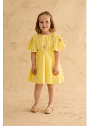 Fahhar Kids فستان قطن مطرز أصفر