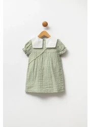 Minipodyum فستان بناتي مطرز بياقة موسلين 100% قطن مع حقيبة