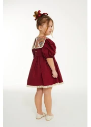 Elidabutik فستان باللون العنابي مع تفاصيل طية صدر السترة بنمط عرقي