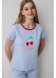 Penti Cherry Pants Light Blue Pajama Set