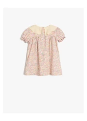Koton Cotton Baby Neck Balloon Sleeve Floral Print Dress