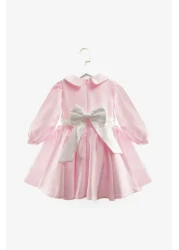 Le Mabelle فستان بناتي وردي بأكمام طويلة مطرز بالزهور - رينا