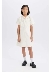 Defacto Girl's Gabardine Pocket Button Short Sleeve Summer Dress D9223A825Sm