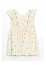 LC Waikiki Lcw Kids Beige Square Collar Linen Girl's Dress