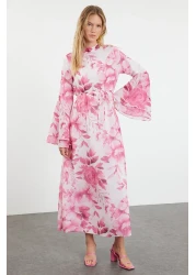  Modest فستان شيفون فوشيا مزين بالزهور - بطانة منسوجة TCTSS24EB00276