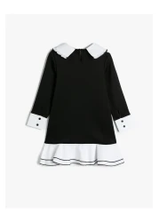 Koton Color Contrast Baby Collar Long Sleeve Ruffle Dress