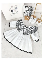 Hobidik Baby Kids Off-White Black Scallop Cloak Dress Set