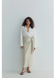 Suud Collection تنورة ملفوفة من الكتان الطبيعي Noli