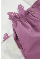 TRENDYOLKIDS Ecru Girl's Cotton Butterfly Printed Open Sleeve Set Tkdss25Au00079