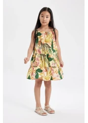 Defacto Girl's Poplin Strap Patterned Summer Dress C5216A824Sm