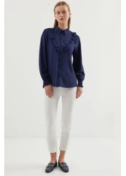 Bigdart 20223 Model Navy Blue Long Sleeve Ruffle Shirt