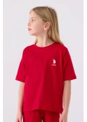 U.S. Polo Assn. بدلة برمودا حمراء للبنات