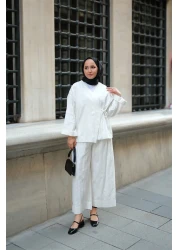 LOCCO Almond Stitched Women's Kimono Set White