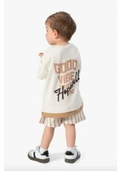 damdamin طقم تي شيرت مخطط بطبعة أمامية وخلفية للأطفال الأولاد مصنوع من القطن بنسبة 100% مع جيوب وخصر مطاطي