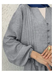 Modamorfo Sleeve Tie-Up Front Button Skirt Suit - Smoked