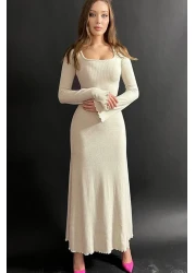 missamour فستان قصير نسائي من إكرو برقبة على شكل حرف U وخياطة متسخة