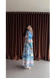 HAZELANNA Imported Dress with Blue Large Cuffs