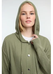  Modest طقم ملابس تريكو كاكي كبير الحجم بغطاء للرأس - TCTAW25US00022