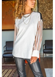 Güneşkızı بلوزة نسائية كاجوال من الكتان الطوبي ومتعددة الألوان Bst3314