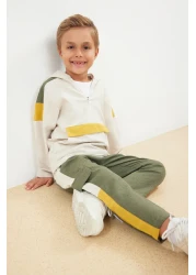 TRENDYOLKIDS Beige Boys 100% Cotton Seasonal-Thin Knitted Sweatshirt Tracksuit Bottom-Top Suit Tkdaw25Au00043