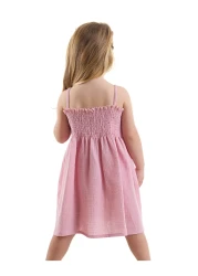 Denokids Flower Patterned Gipe Detailed Muslin Strap Summer Dress for Baby Girl