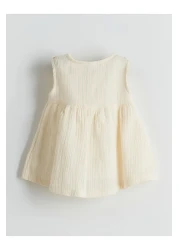 LC Waikiki Lcw Baby Ekru Floral Embroidered Muslin Baby Girl Dress