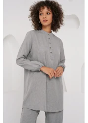 Bigdart طقم تونيك وبنطلون رمادي كتان 6678