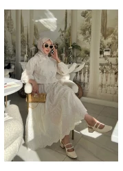 PİNK FLY طقم حجاب طويل بتفاصيل حجرية كريمي