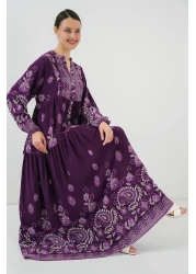 Bigdart 2423 Authentic Patterned Hijab Dress - Y. Purple