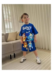 JELİBOOM Bluey Motif 100% Organic Cotton Children's Shorts Set