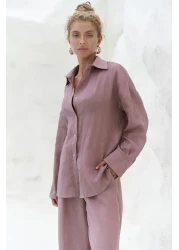 BOHEMAİ Jelsomina Oversize Light Burgundy Linen Shirt Trousers Set