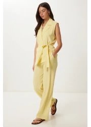 Lovelyİstanbul بدلة محبوكة بحزام بالازو أصفر LBY0002