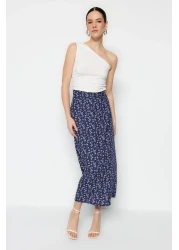  Collection Blue Floral Patterned Viscose Midi Skirt - TWOSS23ET00295