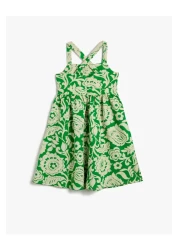 Koton Dress Linen Blend Floral with Cross Straps on the Back