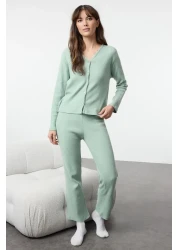  Collection Mint Brushed Soft Corded Cardigan Knitted Pajamas Set Thmaw25Pt00074