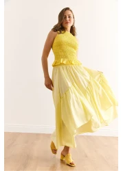 Olalook تنورة نسائية صفراء بخصر مطاطي ETK-19000331