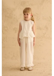 Fahhar Kids Cotton Suit with Flounces on the Sides Ecru