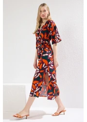  Collection Multicolor Belted Floral Print A-Line Double Breasted Neckline Midi Woven Dress Twoss24El00915
