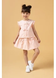 Minipodyum Girl's Balloon Skirt and Bow Detailed Summer Double Suit