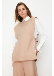  Modest Mink Linen Look Side Tie Woven Bottom Top Set TCTSS24US0001