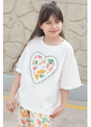 Cansın Mini طقم بناتي بنطال منقوش بأوراق إكرو تي شيرت كبير الحجم 20228