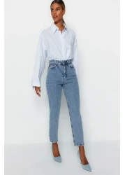  Collection جينز أمي النيلي عالي الخصر TWOSS23JE00067