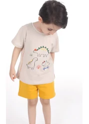 BALKABAĞI Dinosaur Bloods and Shorts/Stone Tshirt for 2 Sets Boys Piping Detailed Mtye0026