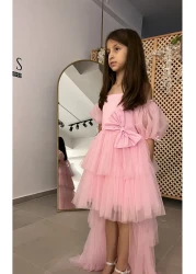 İkrabutikbursa Girl's Powder Tail Evening Dress, Girl's Dress,