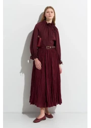 KADRİYE BAŞTÜRK Nora Pleated Skirt Claret Red