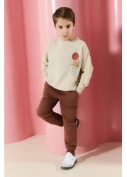 TRENDYOLKIDS Boy Beige Printed Knitted Suit - Tkdaw25Au00144