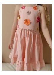 YİGİT BUTİK Yigit Boutique Floral Embroidered Strappy Girl's Dress