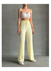 BEJNA بنطلون بالازو أصفر بخصر مطاطي نسائي