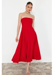  Collection Red A-Line Strapless Woven Stylish Evening Dress Tprss24El00139
