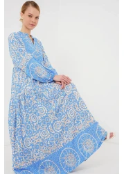 Bigdart 2423 Authentic Patterned Hijab Dress - S. Blue